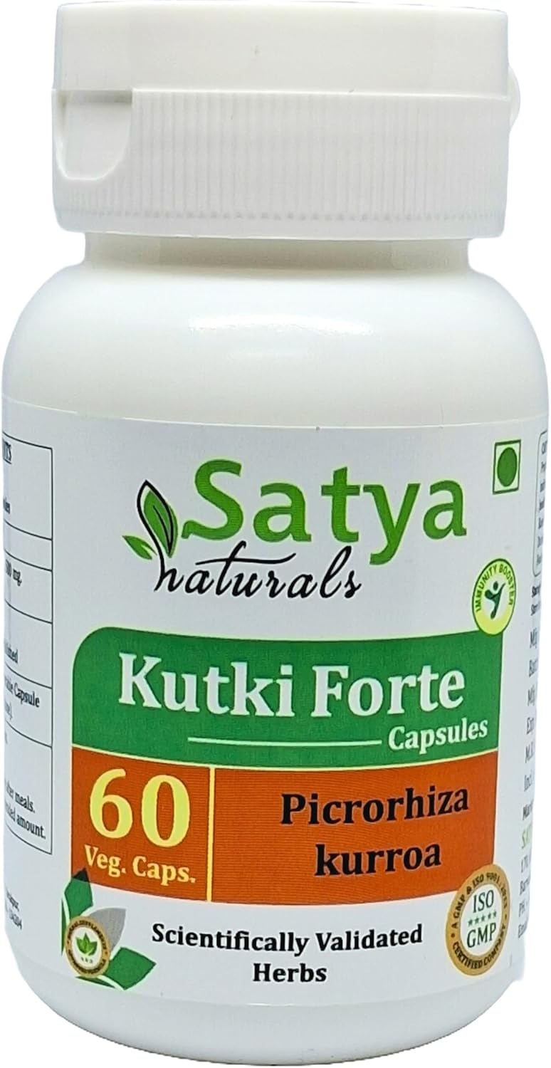 Ayurvedic Satya Naturals Kutki Forte Capsules 500mg - 60 Capsules | Picrorhiza Kurroa Extract | Herbal Supplement for Men and Women | 10:1 Strength | 1 Bottle