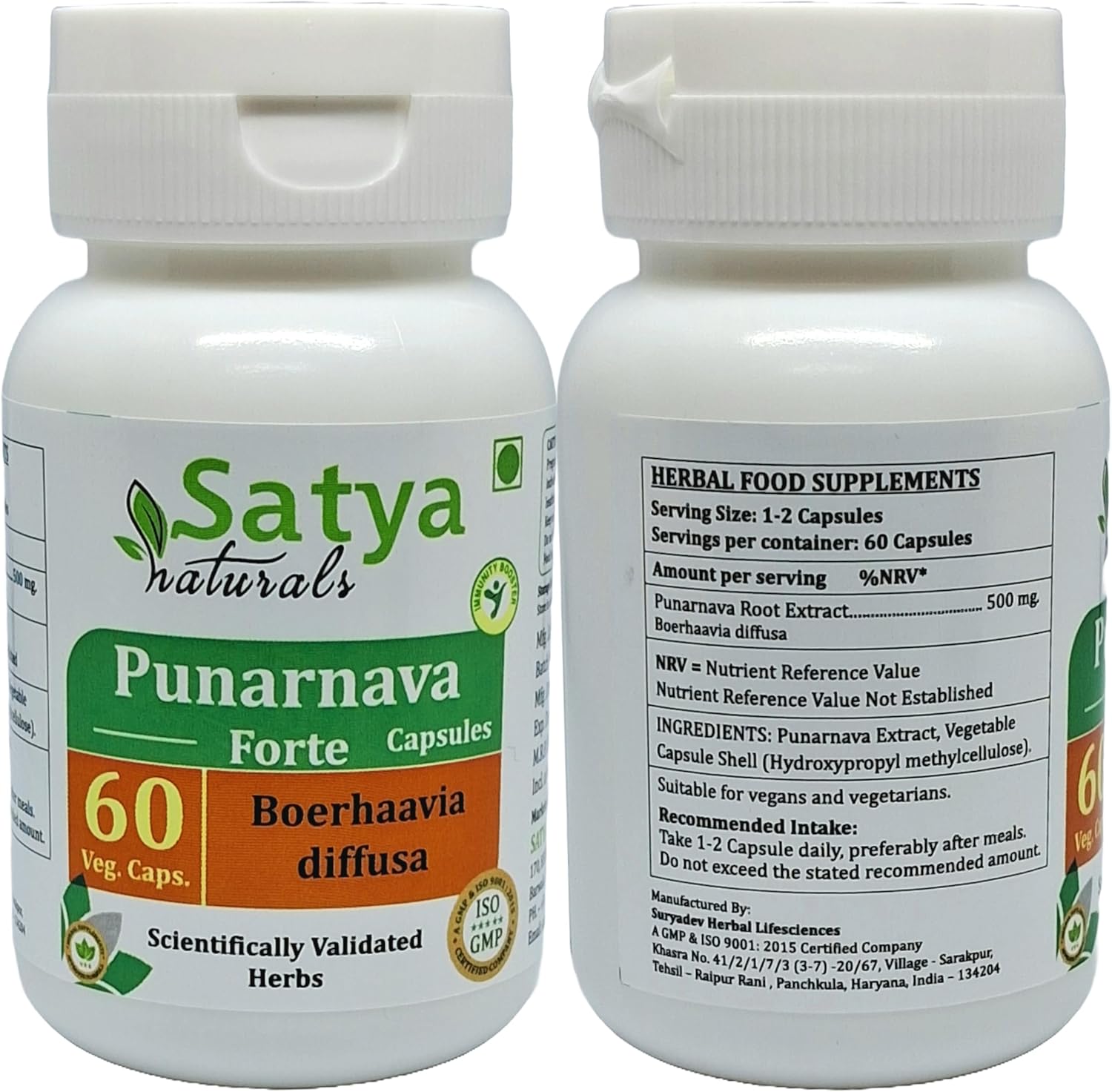 Ayurvedic Satya Naturals Punarnava Forte Capsules 500mg - 120 Capsules | Boerhavia Diffusa Extract for Men & Women | Herbal Supplement for Wellness & Remedies