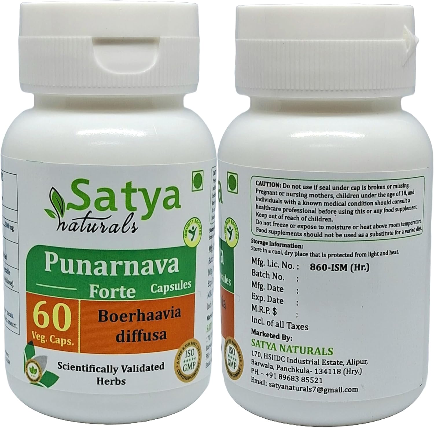 Ayurvedic Satya Naturals Punarnava Forte Capsules 500mg - 120 Capsules | Boerhavia Diffusa Extract for Men & Women | Herbal Supplement for Wellness & Remedies