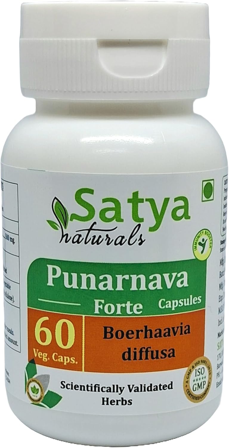 Ayurvedic Satya Naturals Punarnava Forte Capsules 500mg - 120 Capsules | Boerhavia Diffusa Extract for Men & Women | Herbal Supplement for Wellness & Remedies