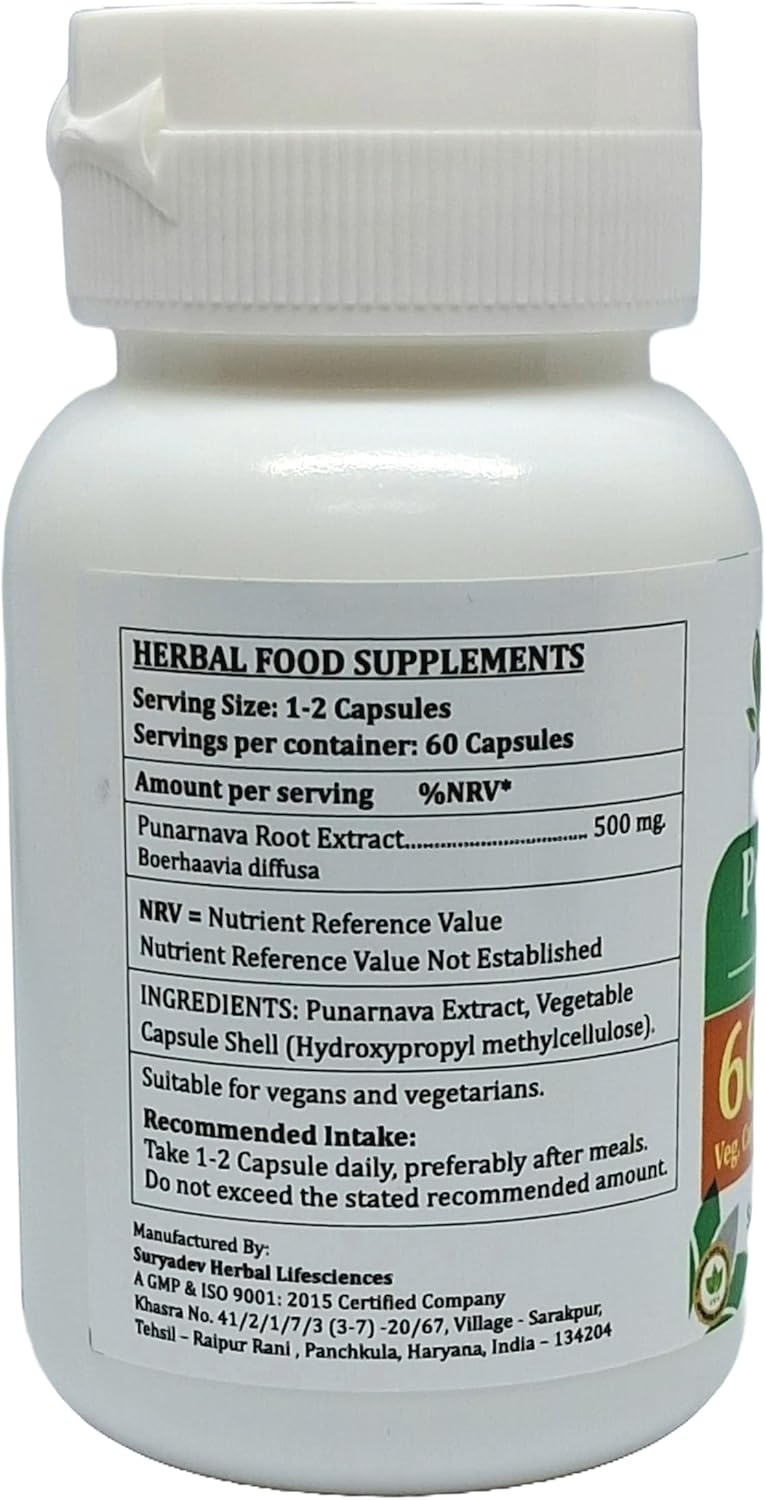 Ayurvedic Satya Naturals Punarnava Forte Capsules 500mg - 120 Capsules | Boerhavia Diffusa Extract for Men & Women | Herbal Supplement for Wellness & Remedies