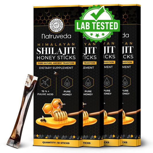 Ayurvedic Shilajit Infused Honey Sticks with Kashmiri Saffron - 40 Sticks | Natural Resin from Himalayas | USA Seller