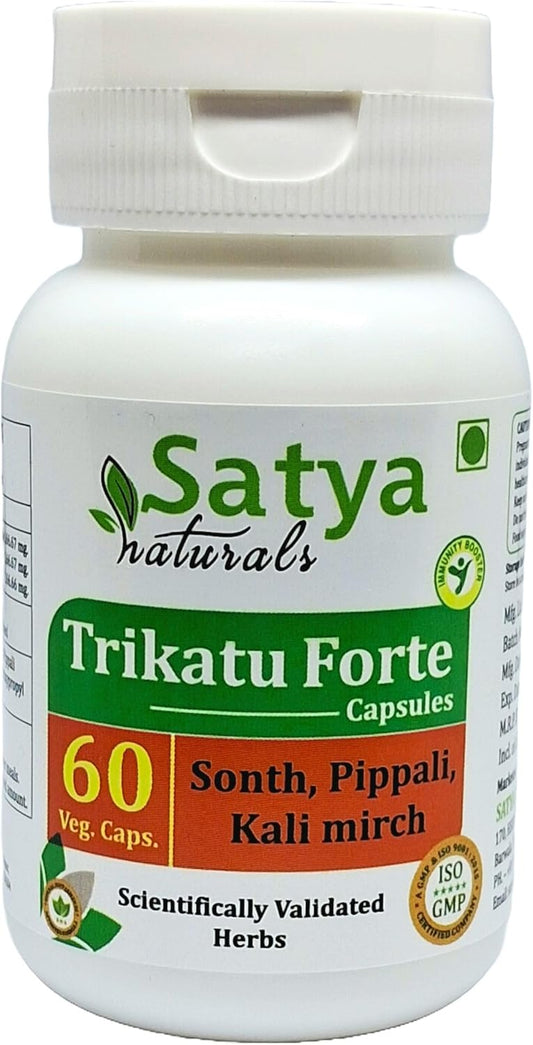 Ayurvedic Trikatu Forte Capsules 500mg for Men and Women | Satya Naturals Trikatu Extract Capsules | Herbal Supplement for Digestion | 60 Veg Capsules