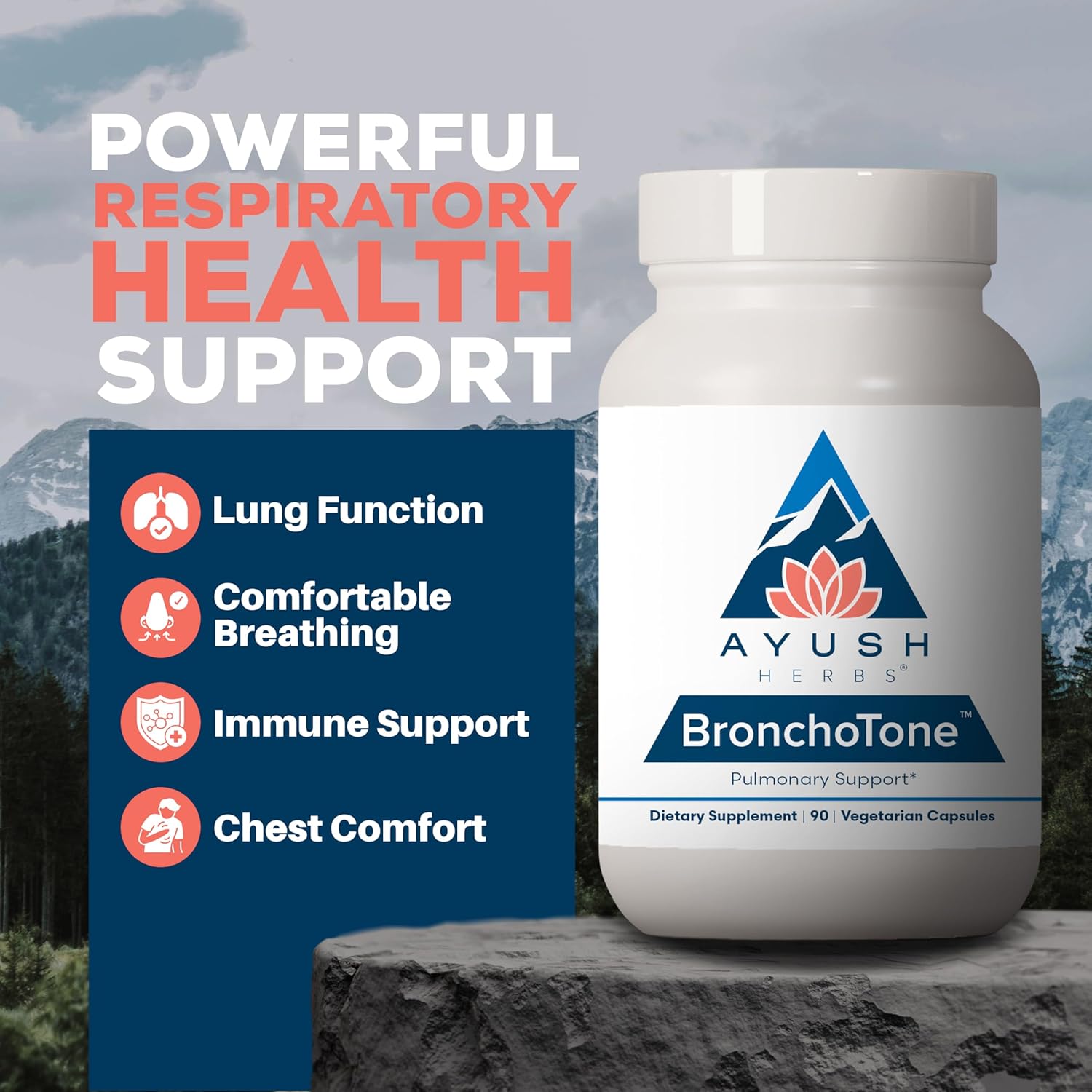 Ayush Herbs Bronchotone: Respiratory & Immune Support Supplement - 90 Vegetarian Capsules