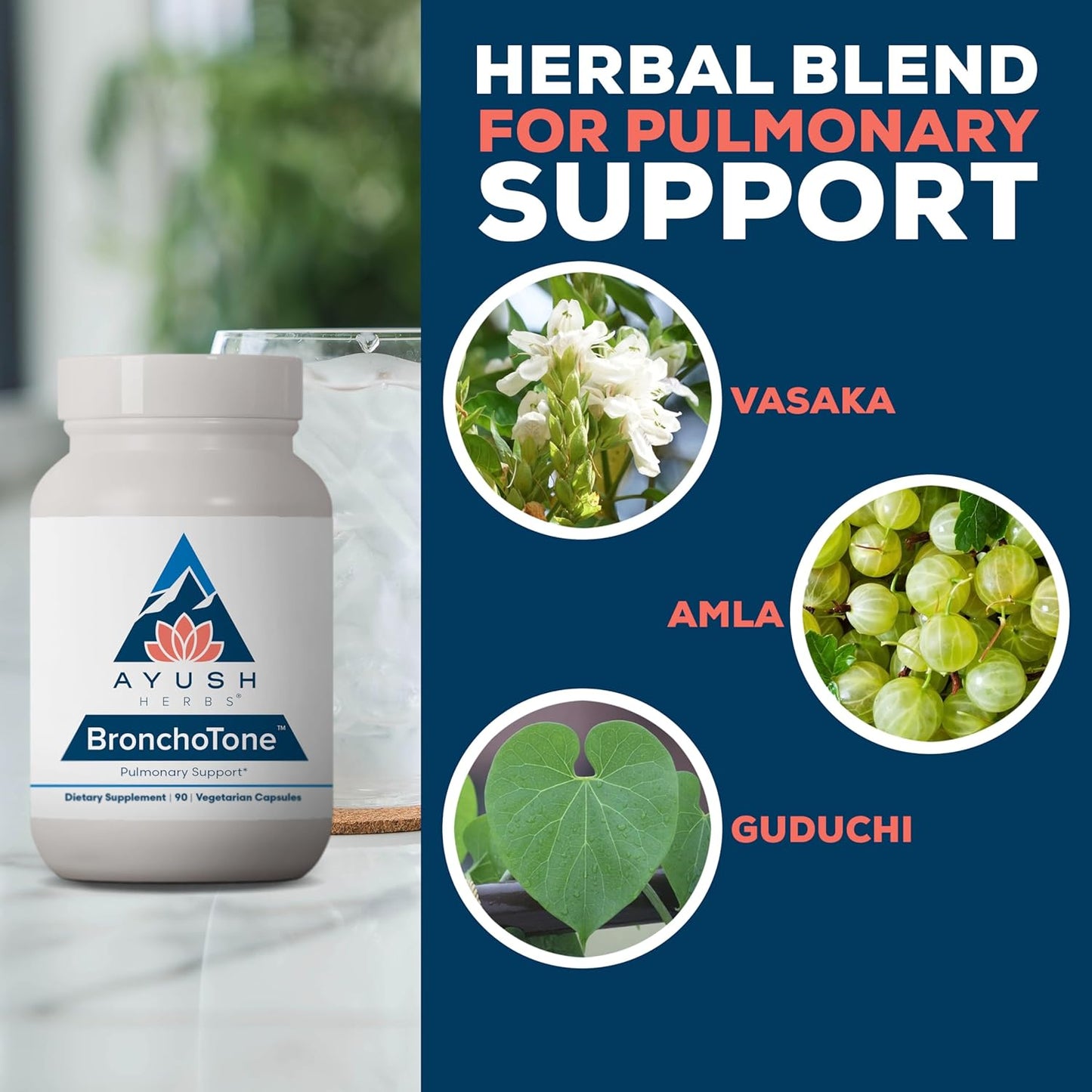 Ayush Herbs Bronchotone: Respiratory & Immune Support Supplement - 90 Vegetarian Capsules