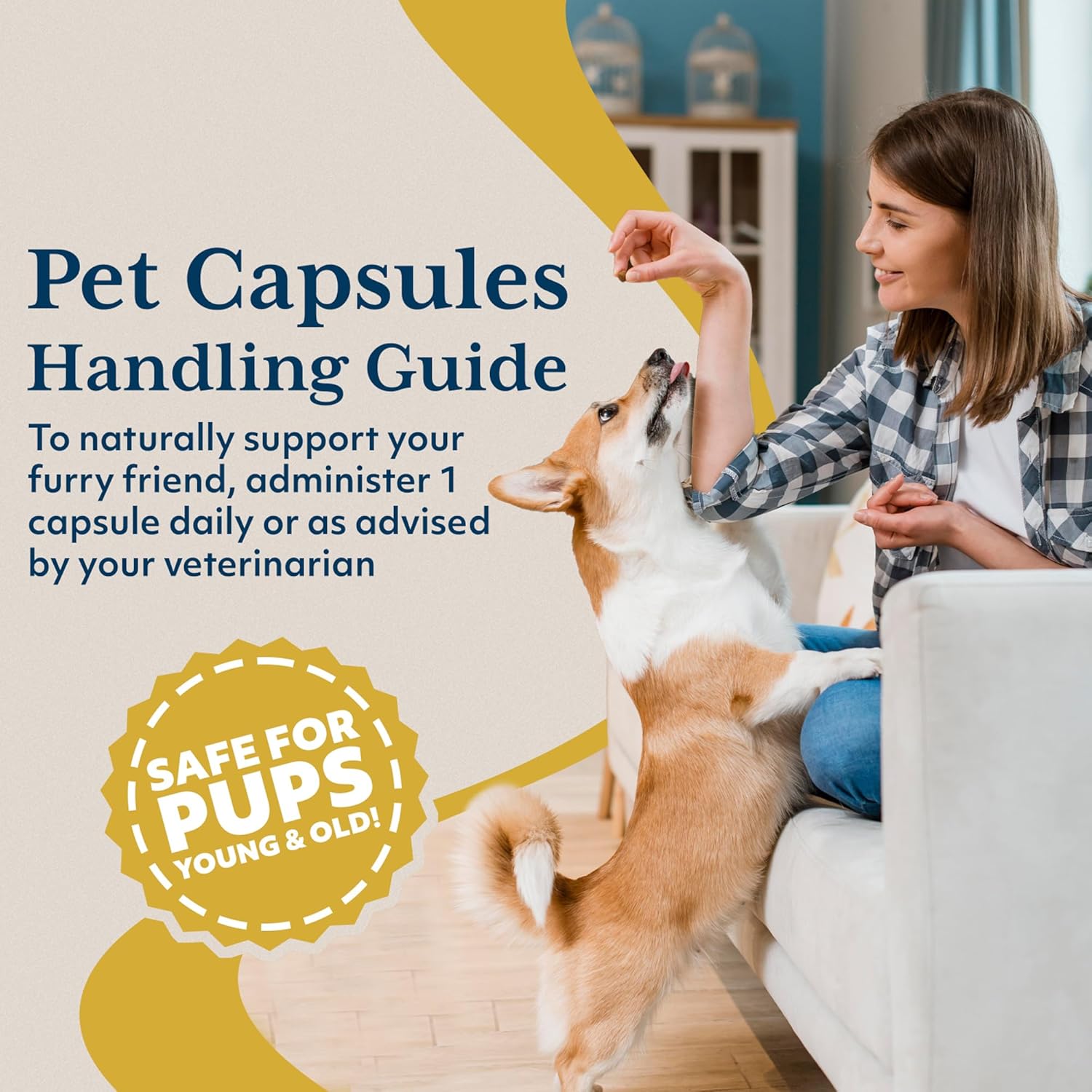 Ayush Herbs Pet Stress Support Capsules with Ashwagandha for Calming, Energy, and Vitality - 120 Count