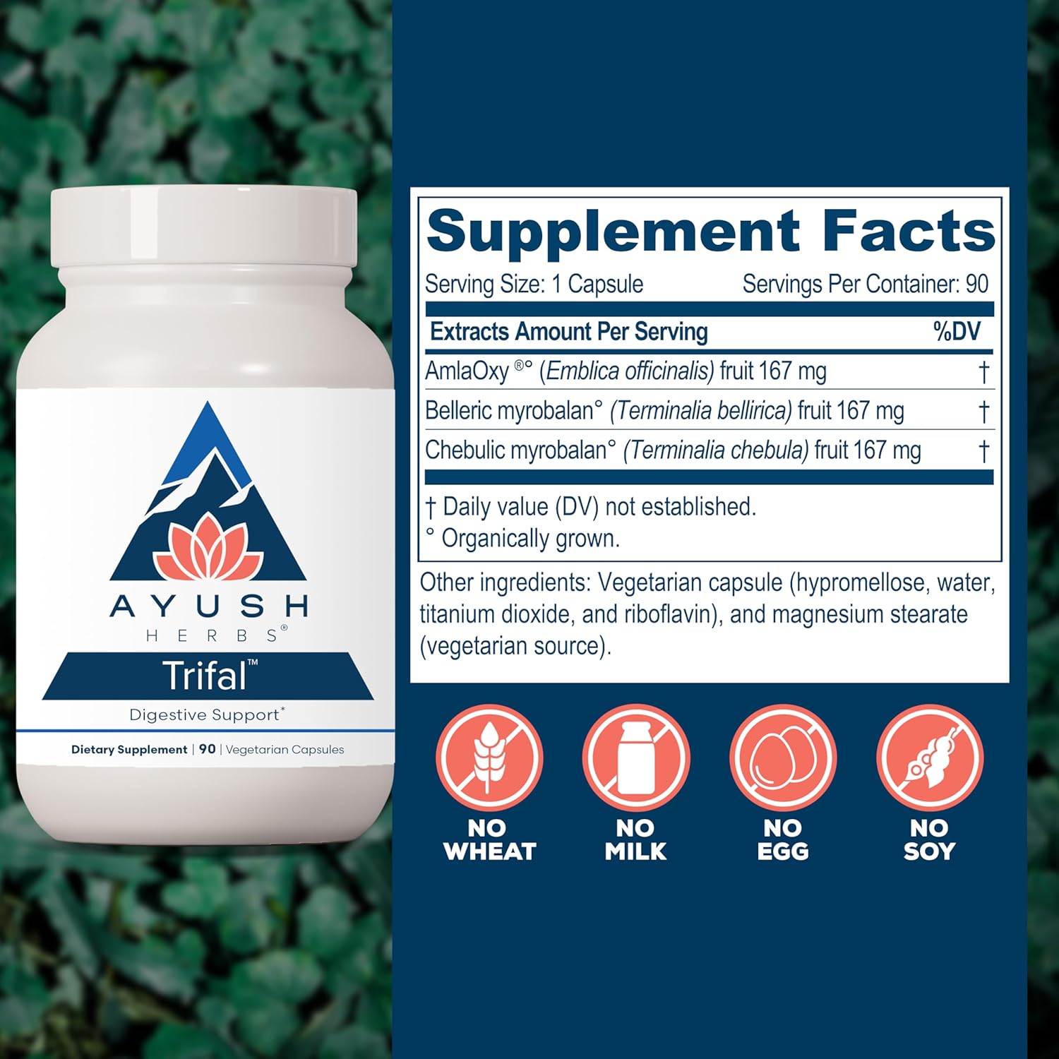 Ayush Herbs Trifal Capsules - Digestive Support & Antioxidant Boost - 90 Vegetarian Capsules for Men and Women
