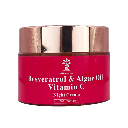 AZ BIOTECH Resveratrol, Algae Oil, and Vitamin C Night Cream - 1.69 fl, Anti-aging Moisturizer