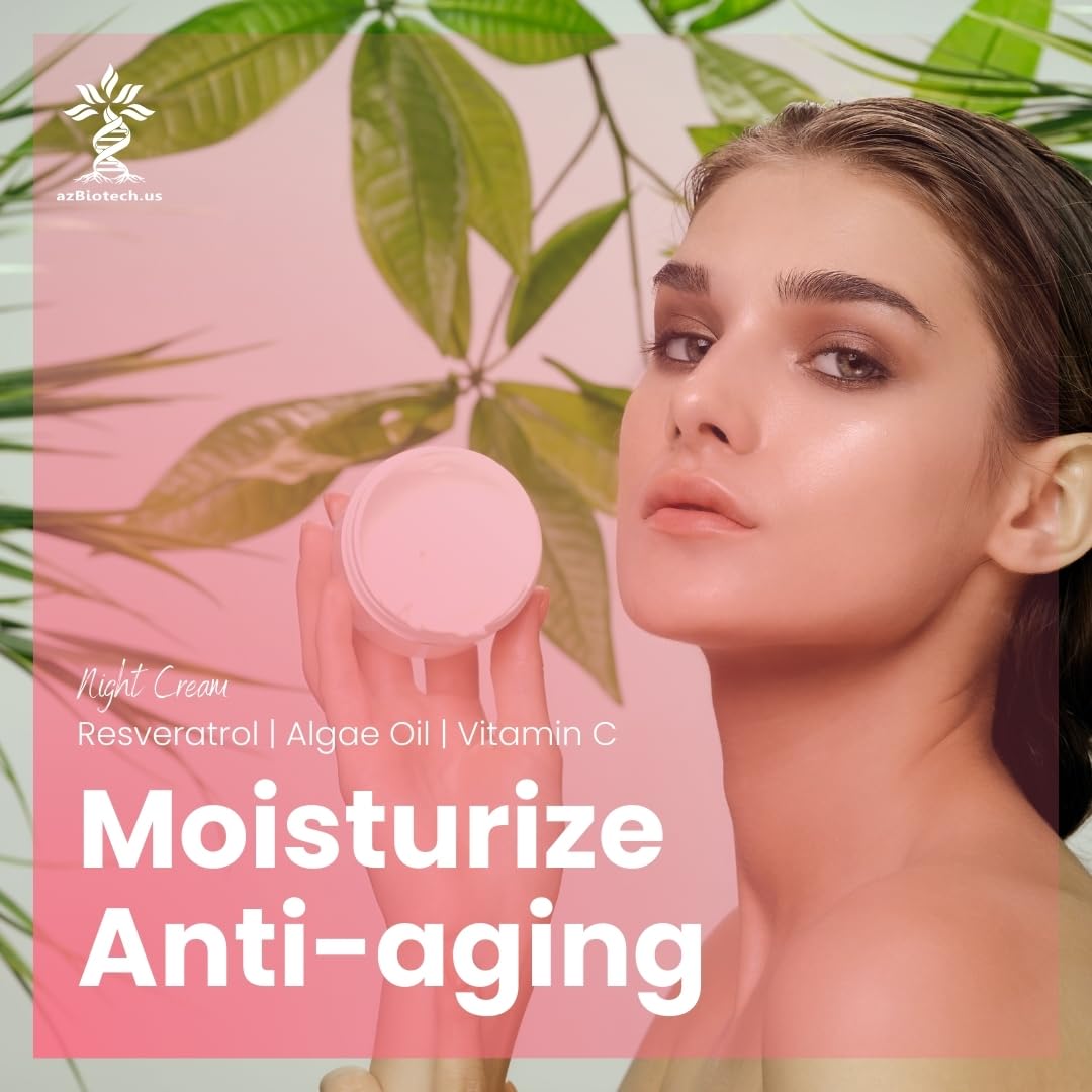 AZ BIOTECH Resveratrol, Algae Oil, and Vitamin C Night Cream - 1.69 fl, Anti-aging Moisturizer