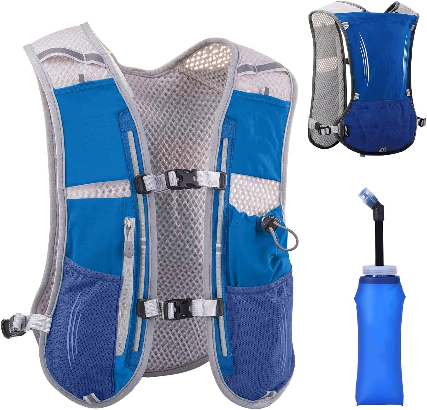Azarxis 5L Hydration Running Vest Backpack for Men and Women - Ideal for Jogging, Cycling, Hiking - Blue Color with 600ml Soft Flask