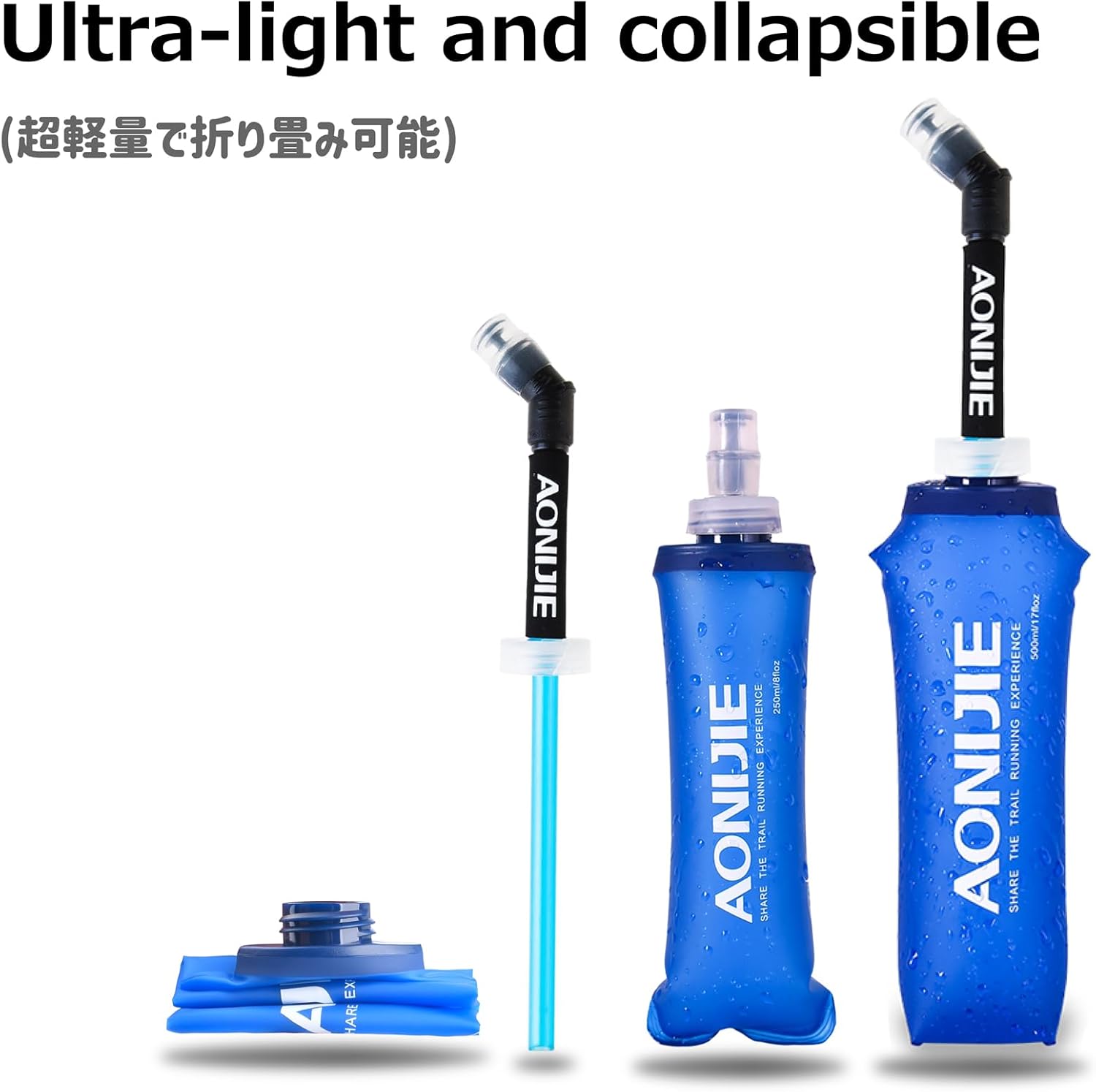 Azarxis Collapsible BPA-Free Soft Flask Water Bottles for Hydration Vest Pack - 250ml, 350ml, 500ml, 600ml - Ideal for Running, Hiking, Cycling, Climbing