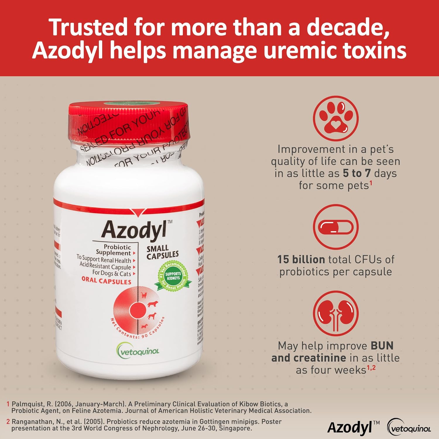 Azodyl Kidney Health Supplement for Dogs & Cats - 90ct Probiotic Pet Wellbeing - Support Kidney Function & Manage Renal Toxins - Renal Care Supplement - Easy-to-Swallow Capsules - BoostGo Australia
