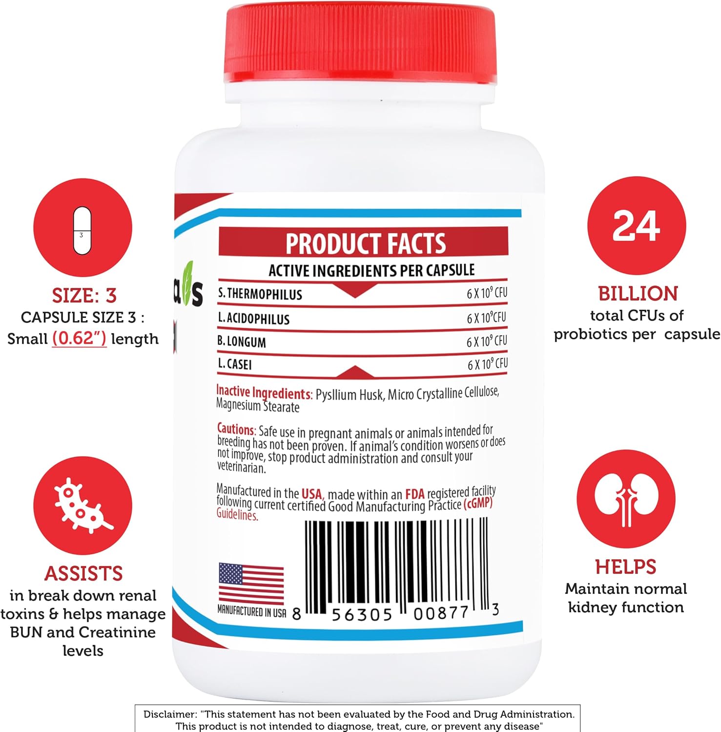Azovast Plus Kidney Health Supplement for Dogs & Cats, 720 Capsules - Support Kidney Function & Manage Renal Toxins - No Refrigeration Needed - Renal Care Pharma Supplement