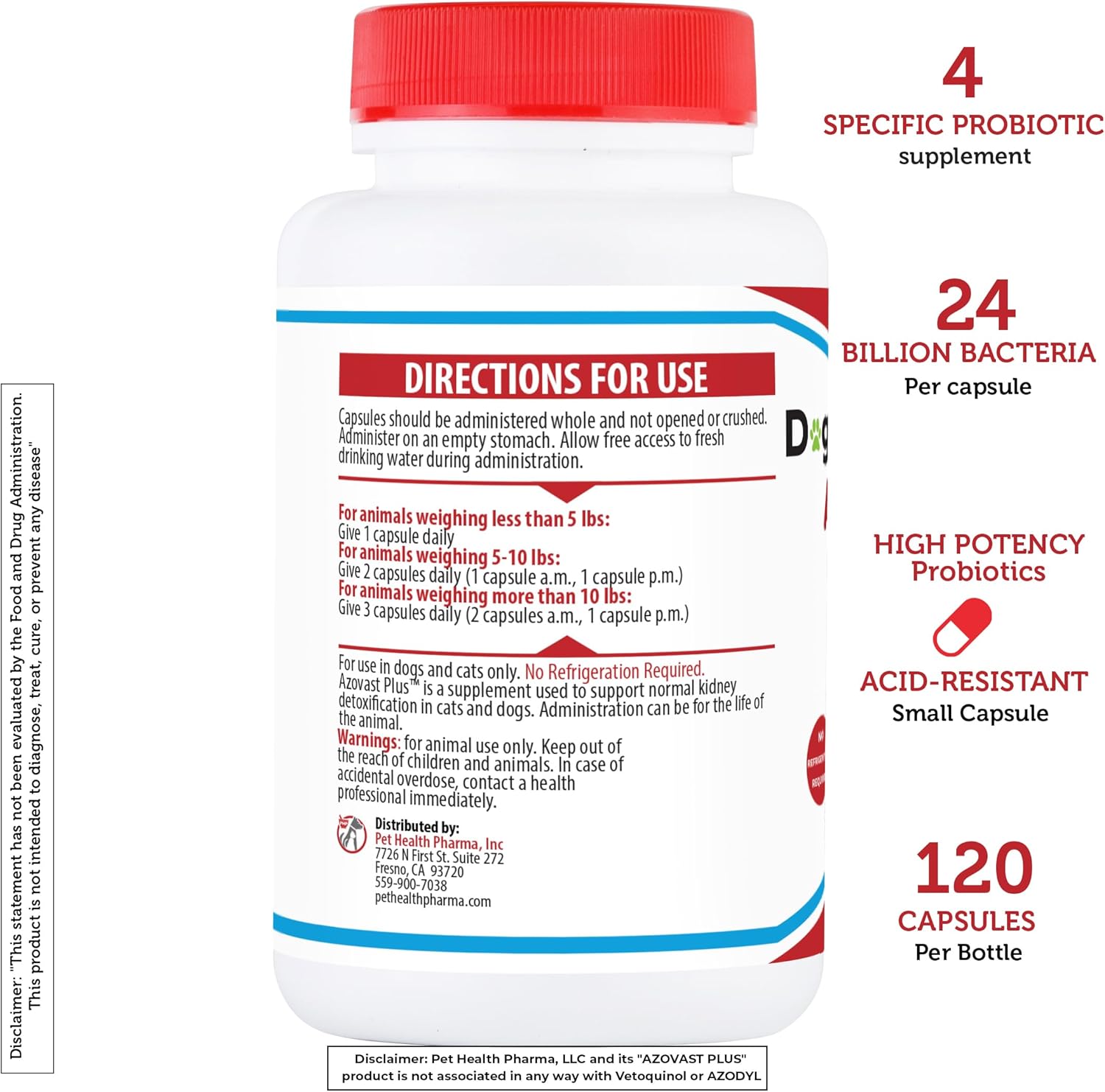 Azovast Plus Kidney Health Supplement for Dogs & Cats, 720 Capsules - Support Kidney Function & Manage Renal Toxins - No Refrigeration Needed - Renal Care Pharma Supplement