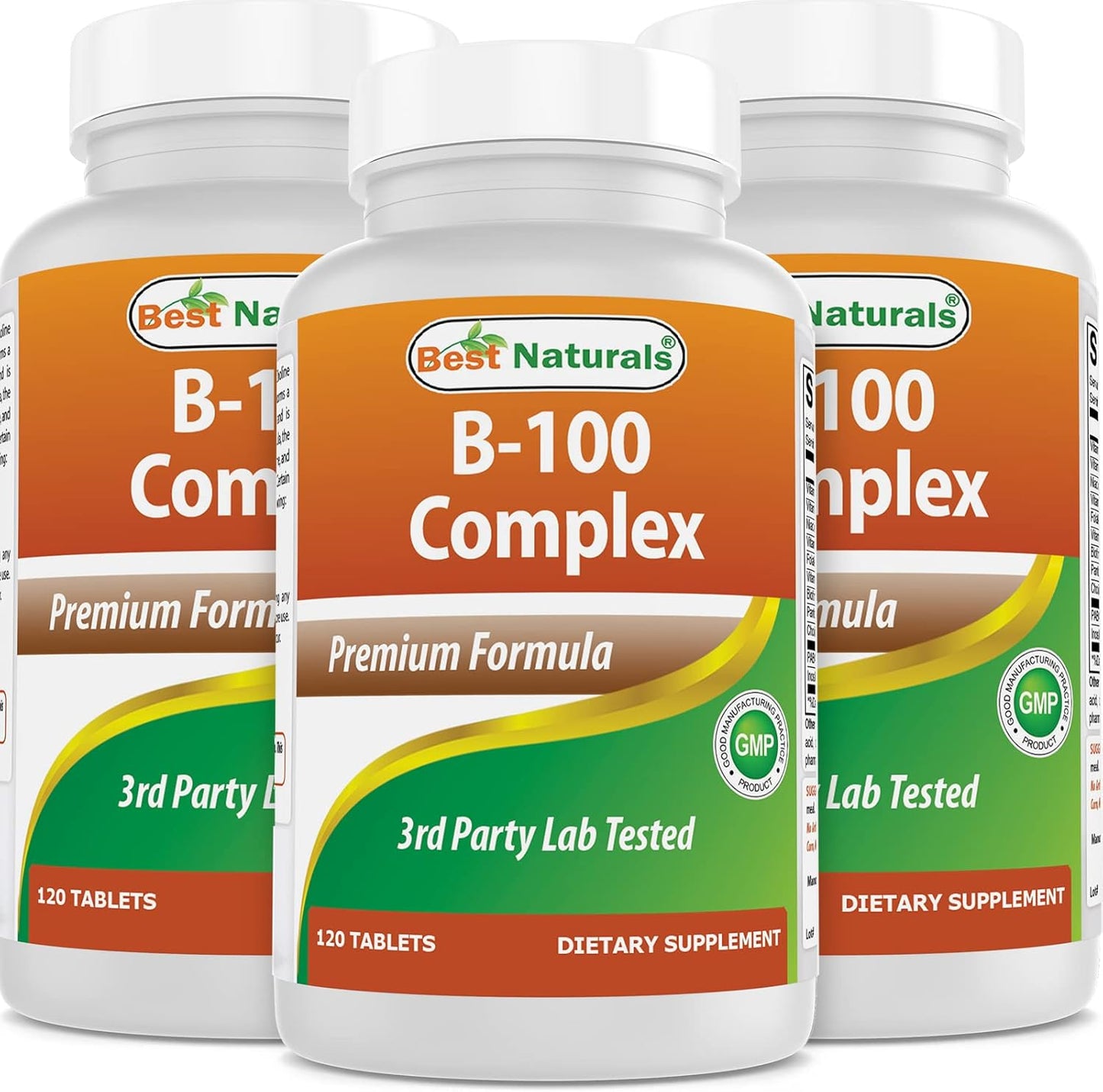 B 100 Complex Vitamins - Best Naturals - 120 Tablets - Pack of 3