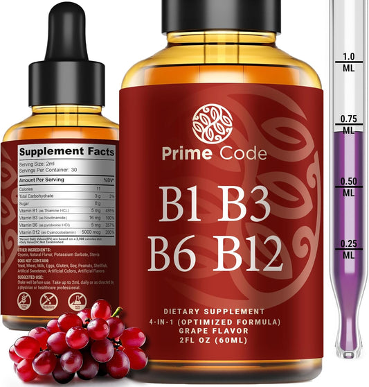 B Complex Liquid Vitamin Drops with Thiamine for Adults - High Absorption Immune Support - Non-GMO Gluten-Free