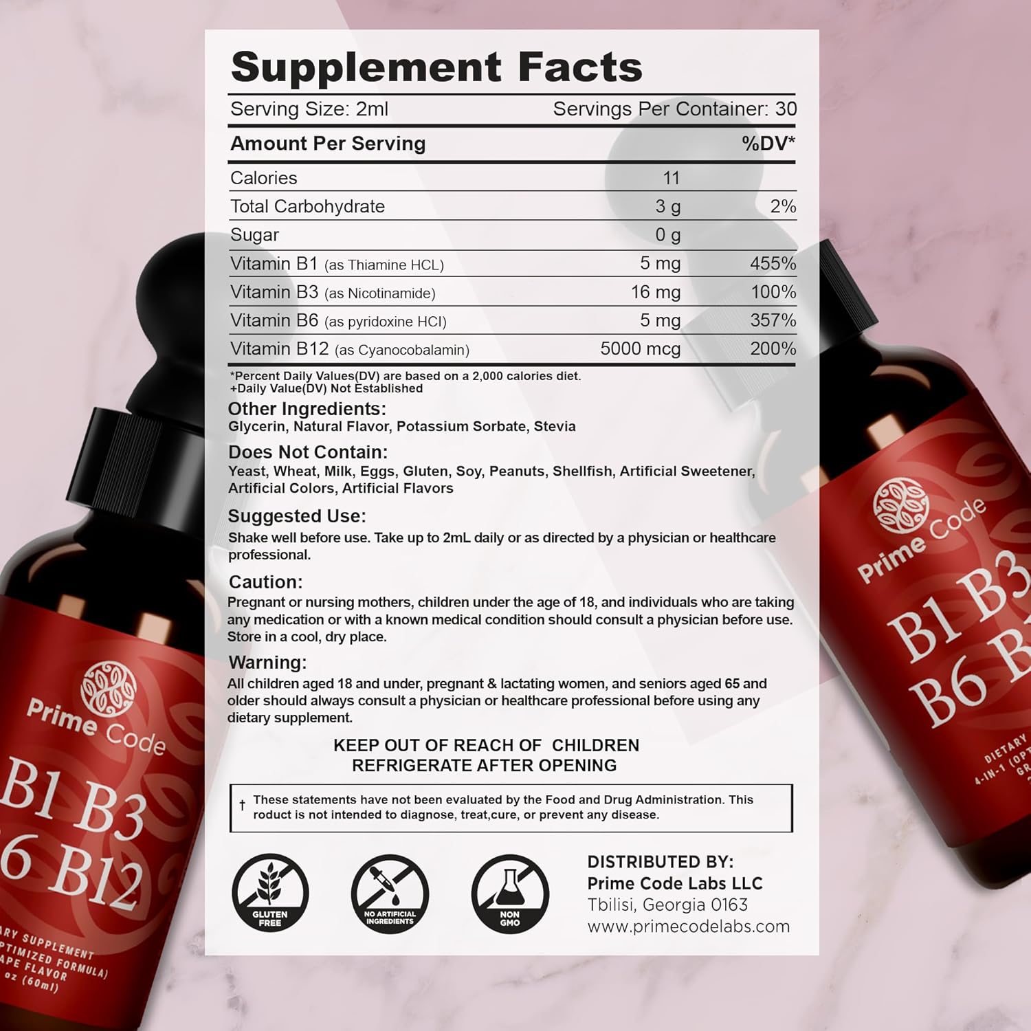 B Complex Liquid Vitamin Drops with Thiamine for Adults - High Absorption Immune Support - Non-GMO Gluten-Free