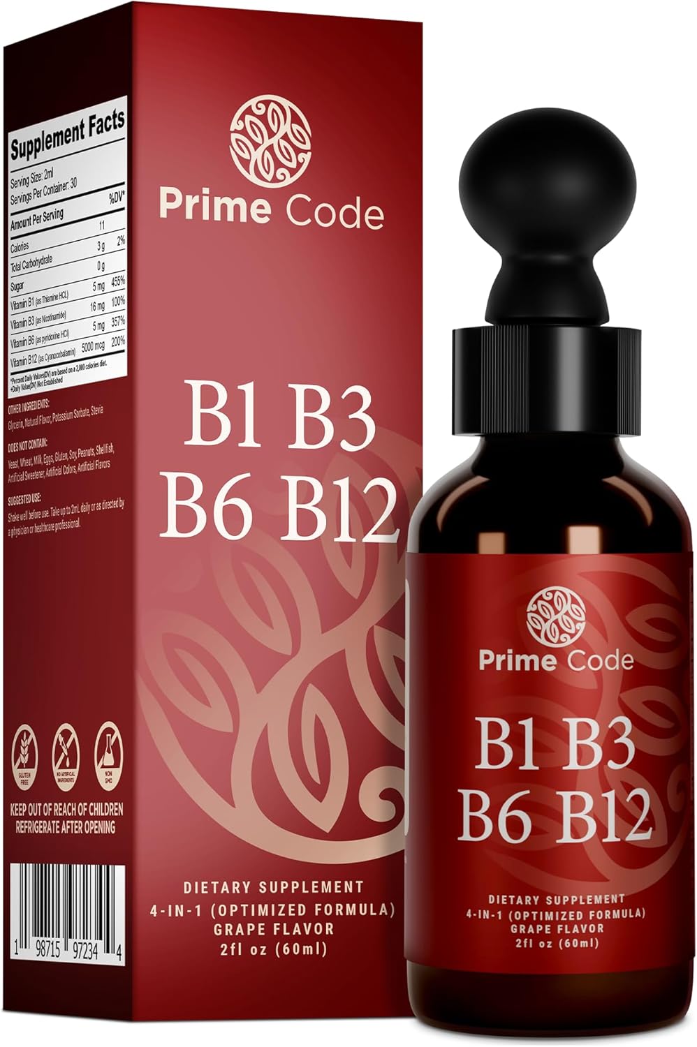 B Complex Liquid Vitamin Drops with Thiamine for Adults - High Absorption Immune Support - Non-GMO Gluten-Free