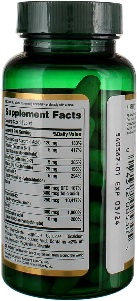 B-Complex with Folic Acid and Vitamin C Tablets - 125 Tablets for Immune Support and Energy Boost