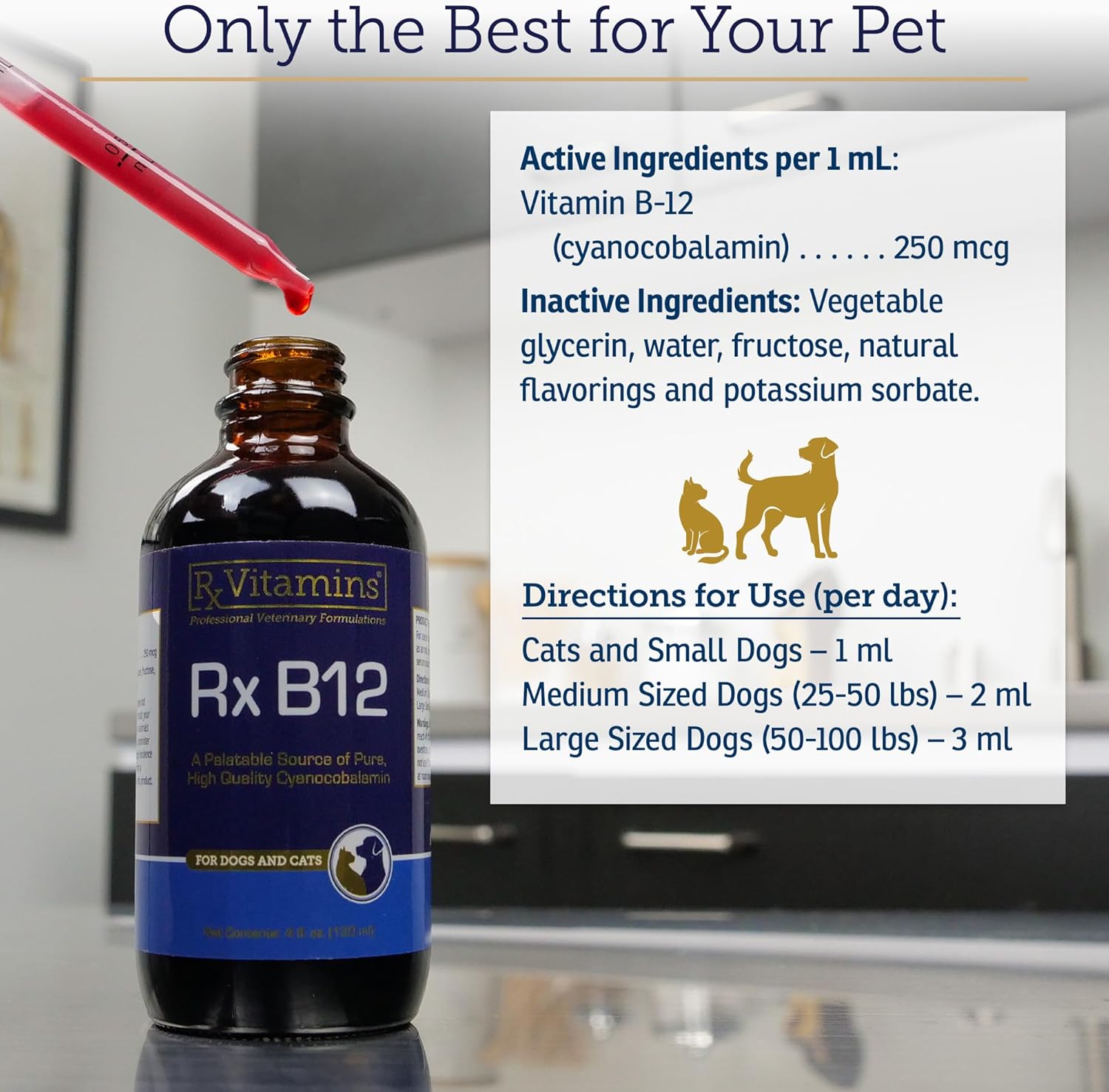 B12 Vitamin Supplement for Dogs and Cats - Supports Digestion and Nervous System - Metabolic Health - 4oz Bottle
