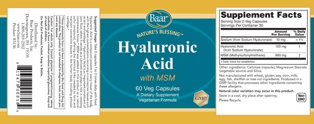 Baar Nature's Blessing Hyaluronic Acid and MSM Capsules