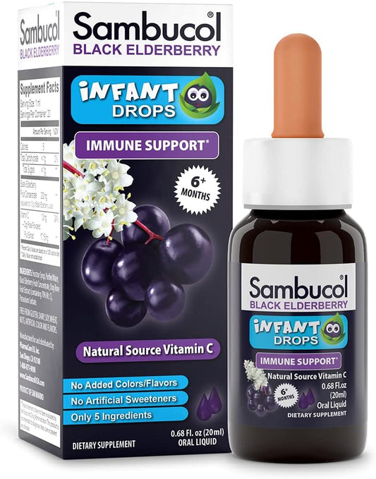 Baby Elderberry Drops with Vitamin C for Babies 6 Months and Up - Immune Support Supplement - 0.68 Fl oz