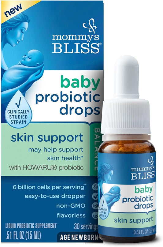 Baby Probiotic Drops for Skin Health Support, 6 Billion Cells, Newborn & Up, 15 ML (30 Servings)