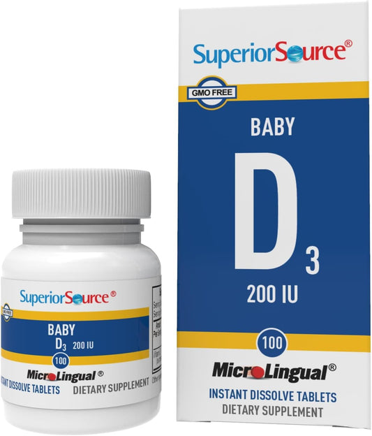 Baby Vitamin D3 200 IU Quick Dissolve Tablets - 100 Count - Supports Bone, Teeth, Muscle & Immune Health - Non-GMO
