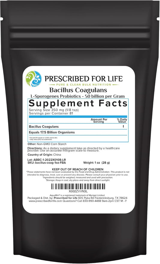 Bacillus Coagulans Powder - Probiotic Supplement for Gut Health Support - 50 Billion CFU/Gram - 1oz / 28g - Shelf Stable & Temperature Resistant