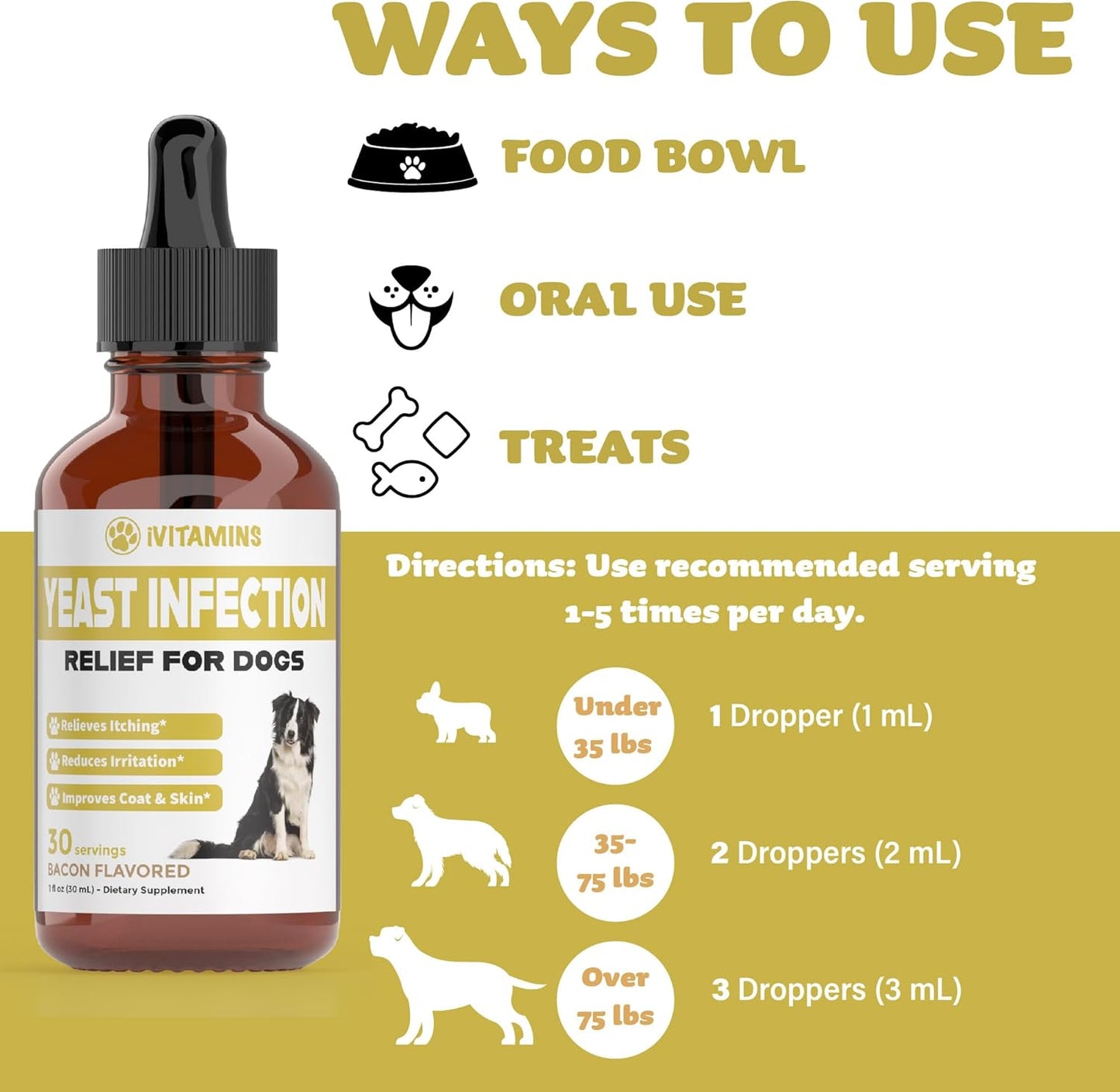 Bacon-Flavored Dog Yeast Infection Treatment for Itch Relief & Ear Health | Natural Dog Ear Infection Relief & Itch Support