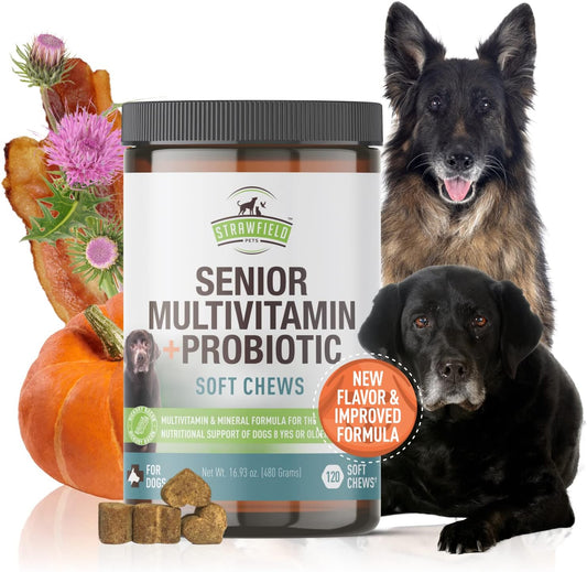 Bacon Flavored Senior Dog Multivitamin with Probiotics & Joint Support - 120 Soft Chews