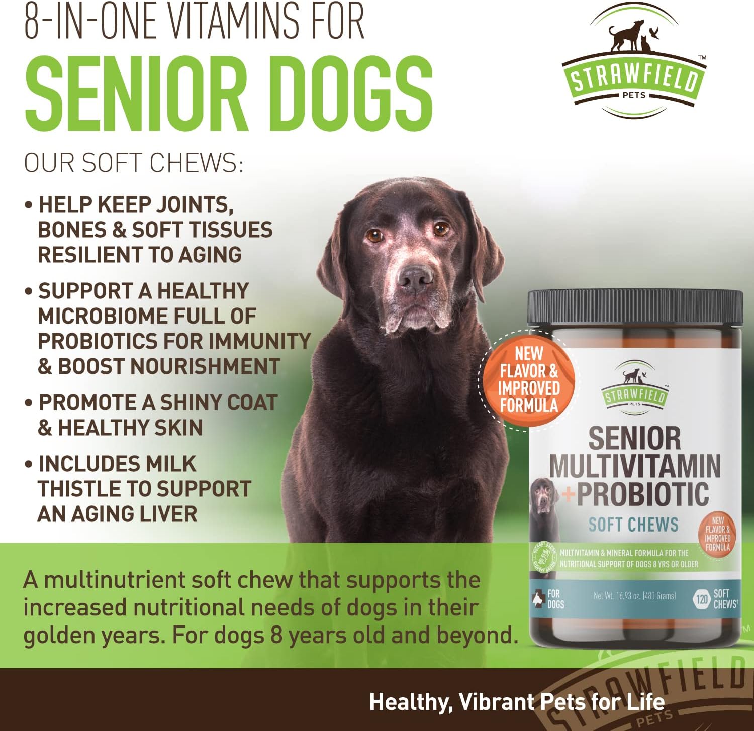 Bacon Flavored Senior Dog Multivitamin with Probiotics & Joint Support - 120 Soft Chews