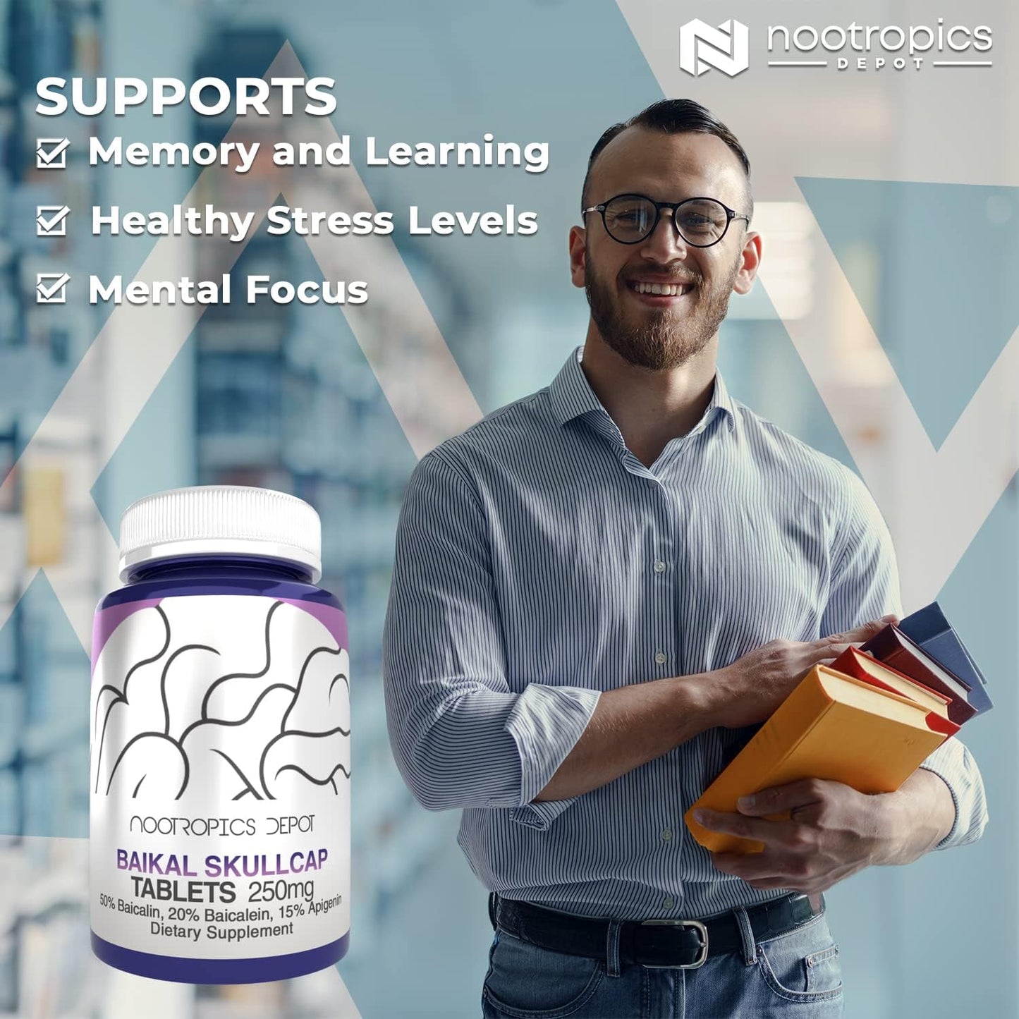 Baikal Skullcap Extract Tablets 250mg | 60 Count | High Apigenin, Baicalein, Baicalin Concentration