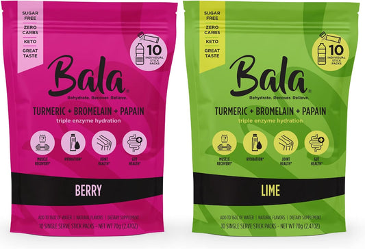 BALA Turmeric Enzyme Electrolyte Powder Packets - Muscle Recovery Post Workout Drink - Sugar Free Keto Hydration Mix for Gut and Joint Support - 10 Pack