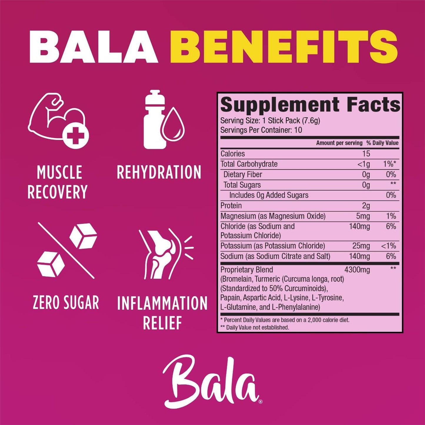 BALA Turmeric Enzyme Electrolyte Powder Packets - Muscle Recovery Post Workout Drink - Sugar Free Keto Hydration Mix for Gut and Joint Support - 10 Pack