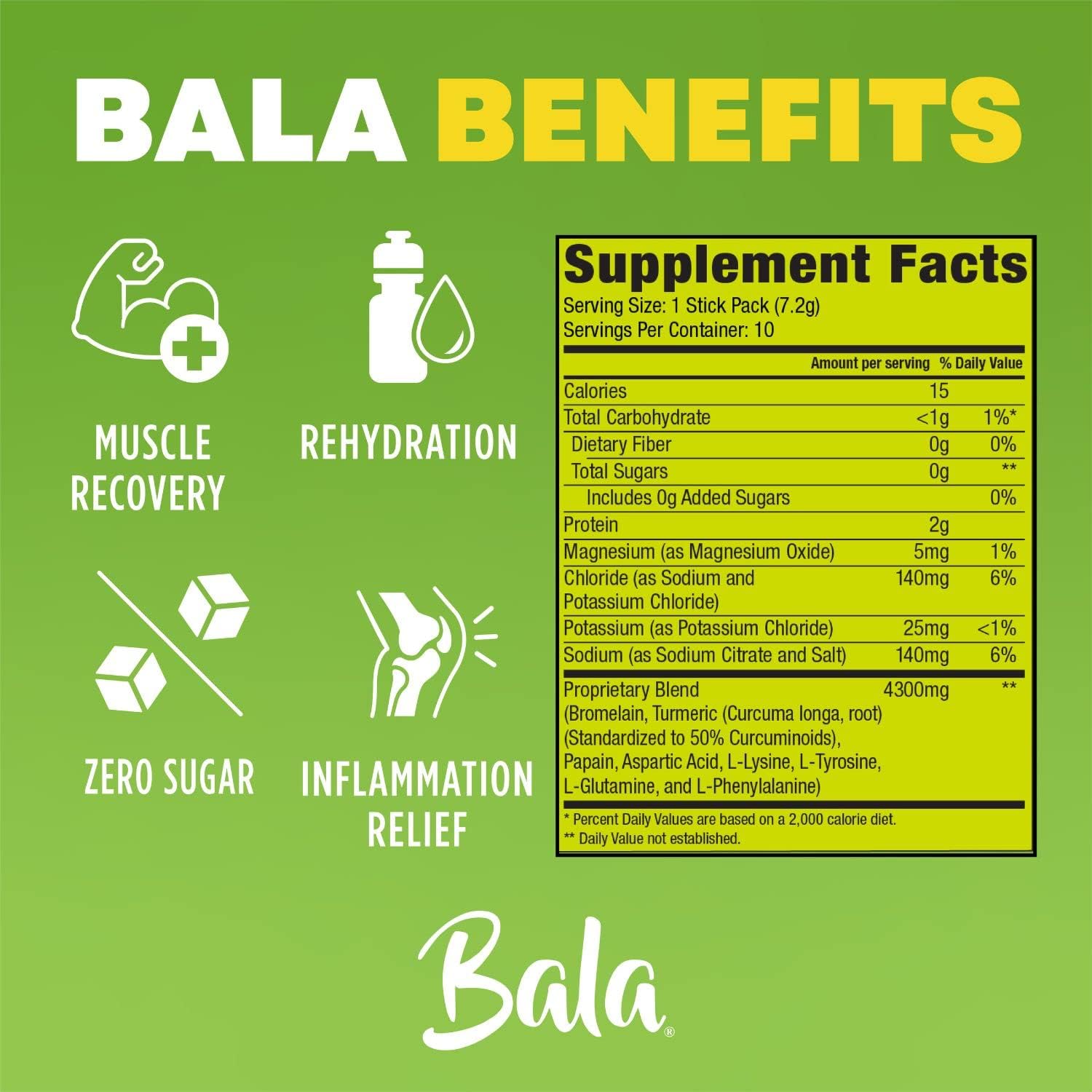 BALA Turmeric Enzyme Electrolyte Powder Packets - Muscle Recovery Post Workout Drink - Sugar Free Keto Hydration Mix for Gut and Joint Support - 10 Pack