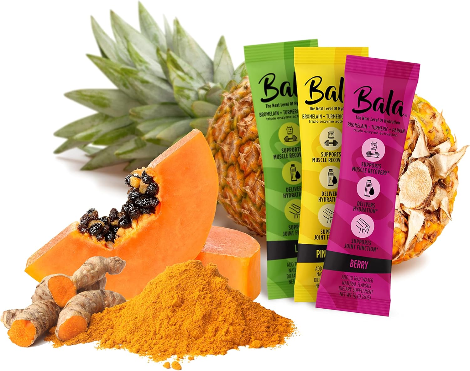BALA Turmeric Enzyme Electrolyte Powder Packets - Muscle Recovery Post Workout Drink - Sugar Free Keto Hydration Mix for Gut and Joint Support - 10 Pack
