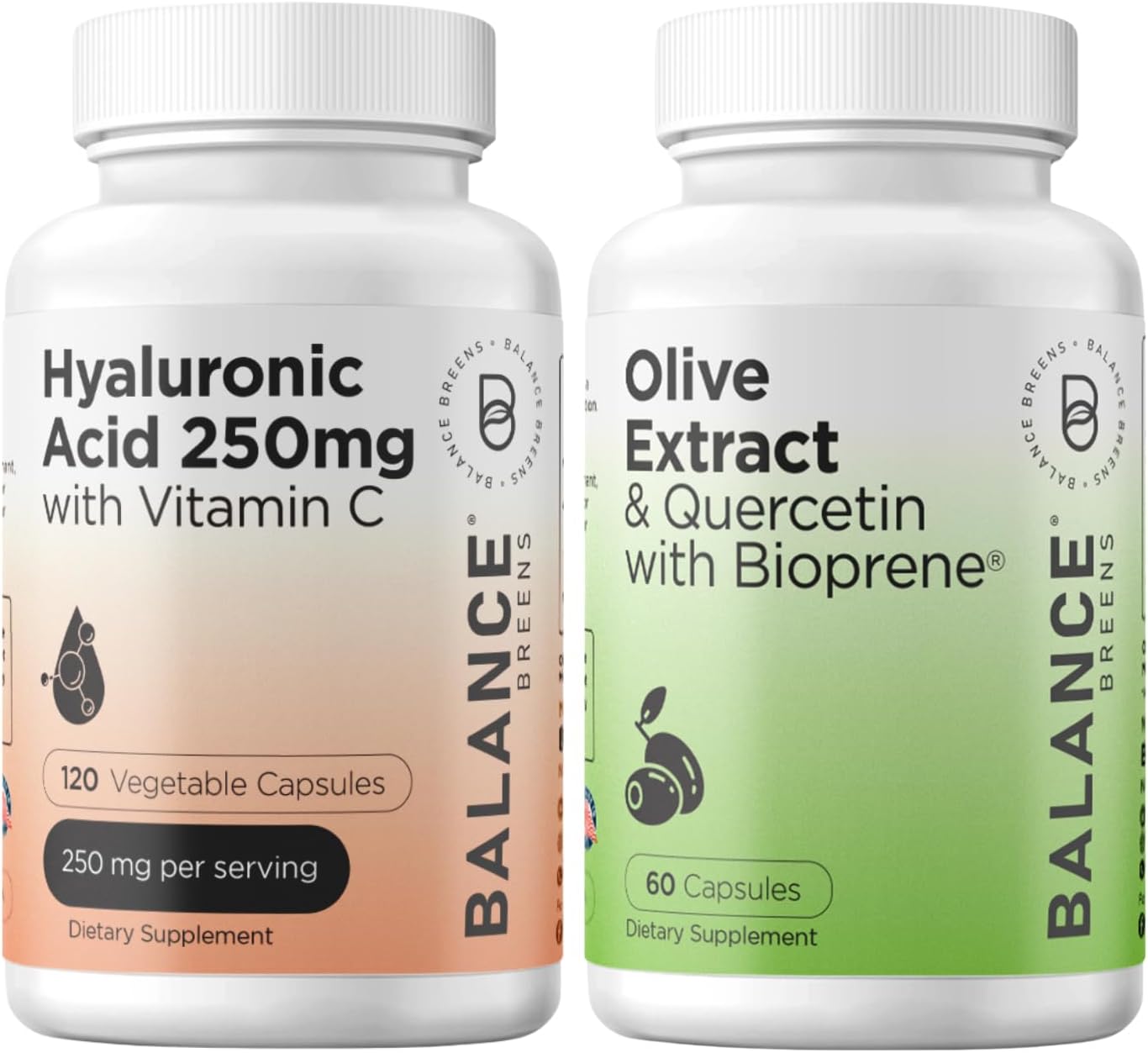 Balancebreens Hyaluronic Acid & Vitamin C Supplement with Immunity-Boosting Olive Leaf & Quercetin - 400mg Formula