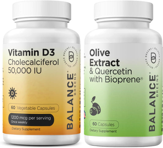 Balancebreens Vitamin D3 50,000 IU + Olive Leaf Extract-Quercetin 400mg Immunity Booster Supplement Combo with Bioperine Black Pepper Extract