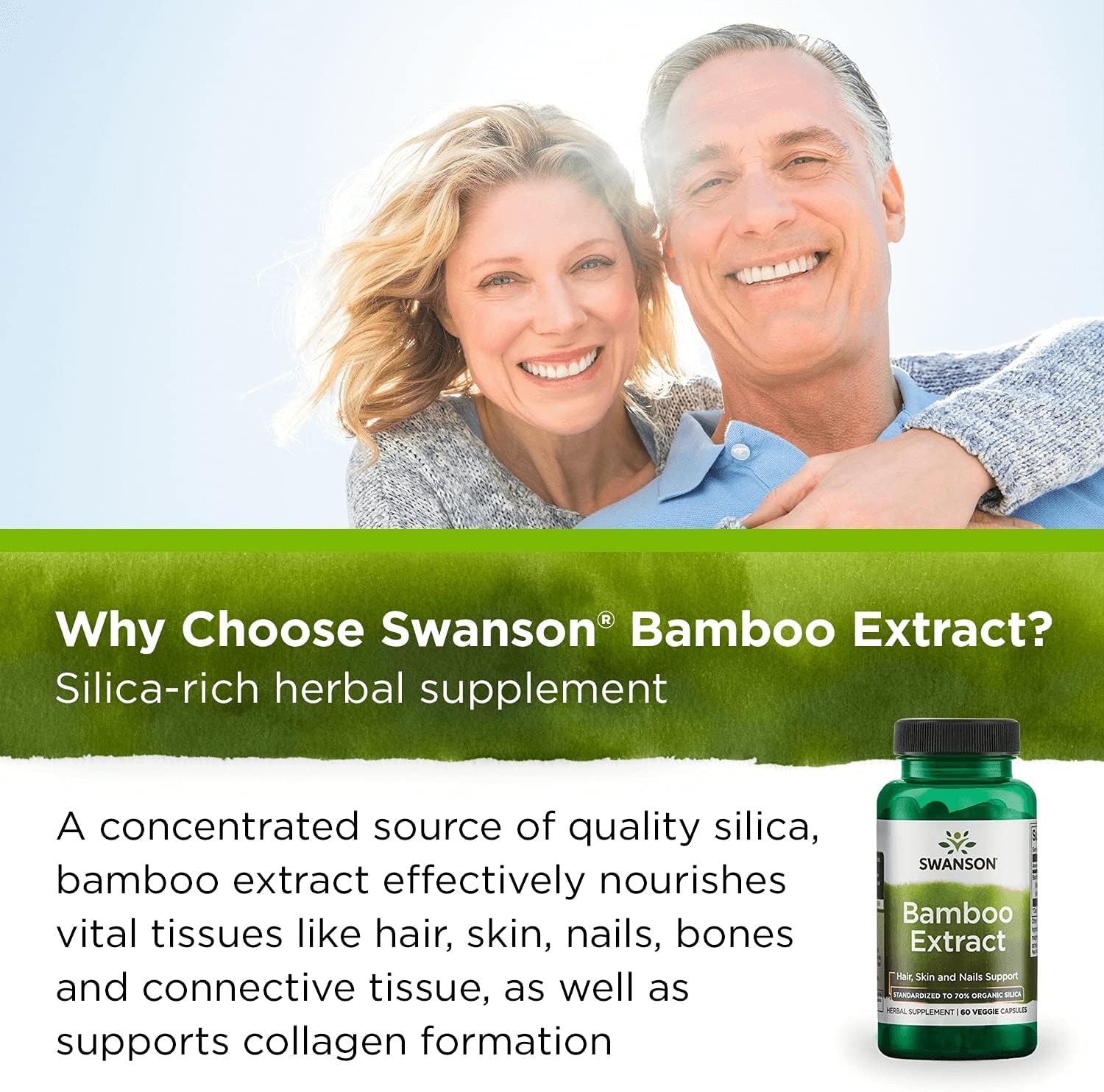 Bamboo Extract Supplement - Promotes Healthy Hair, Skin, and Nails - High Silica Content for Collagen and Bone Health - 240 Veggie Capsules