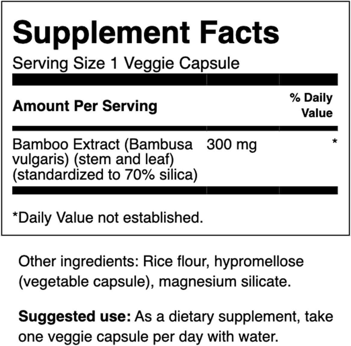 Bamboo Extract Supplement for Hair, Skin, and Nails - High Silica Content for Collagen and Bone Health - 2 Pack of 60 Veggie Capsules, 300mg Each