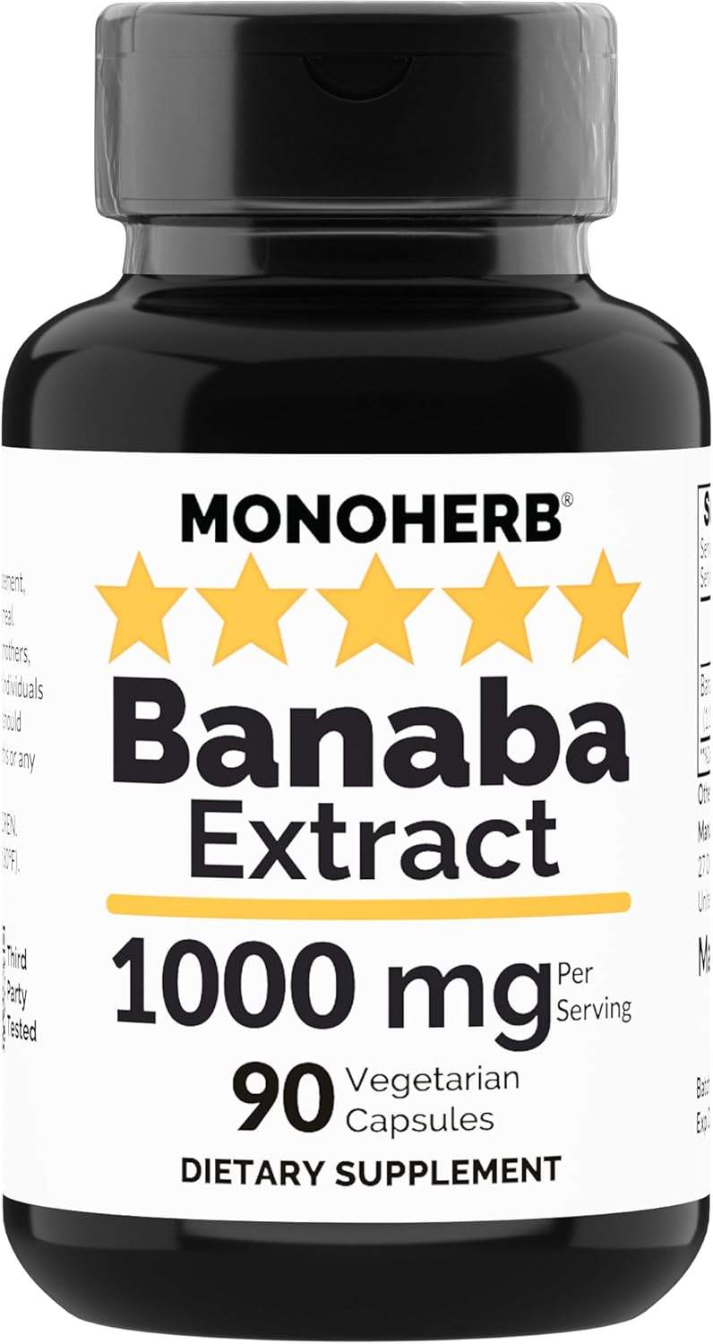 Banaba Extract Capsules 1000mg - 90 Vegetarian Capsules - High Corosolic Acid Content