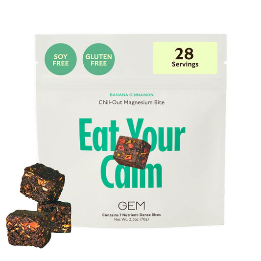 Banana Cinnamon GEM Chill-Out Calm Bite - Holistic Non-Habit Forming Supplement with Magnesium L-Threonate & Lemon Balm - Gluten & Soy Free - 28 Servings