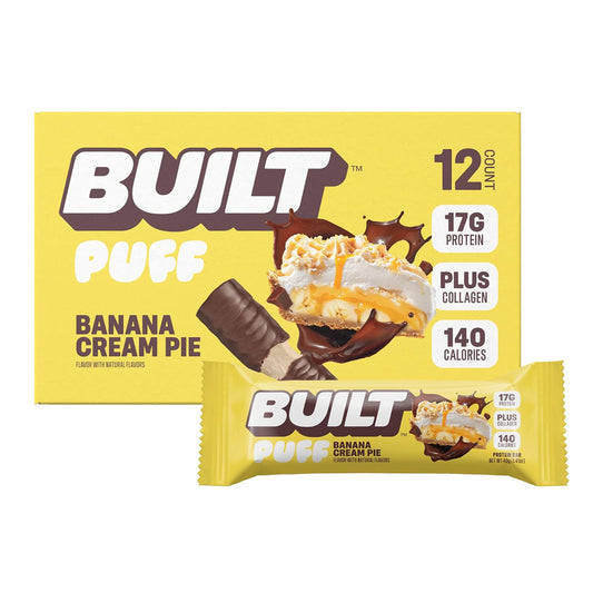 Banana Cream Pie Puff Protein Bars - 12 Bars, 17g Protein, Gluten Free & Low Sugar Built Bar Snacks