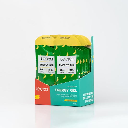 Banana Lecka Energy Gel - Pack of 12 | Natural Energy and Electrolytes for Endurance Exercise with Real Fruits and Basil Seeds