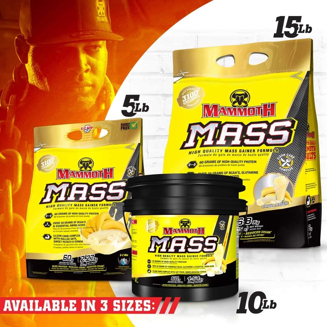 Banana Mammoth Mass: High Calorie Protein Powder for Weight Gain, Meal Replacement Shake with Low Sugar, Whey Isolate & Casein Protein for Weight Training (15lb)