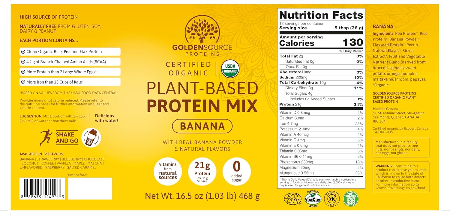 Banana Plant-Based Protein Powder with Vitamins & Minerals - 20g Protein & Complete Amino Acid Profile