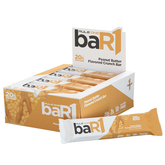 BaR1 Crunch Bar - High Protein Snack Bars with EAAs/BCAAs and Fiber, 20g Protein, 12 Count Box