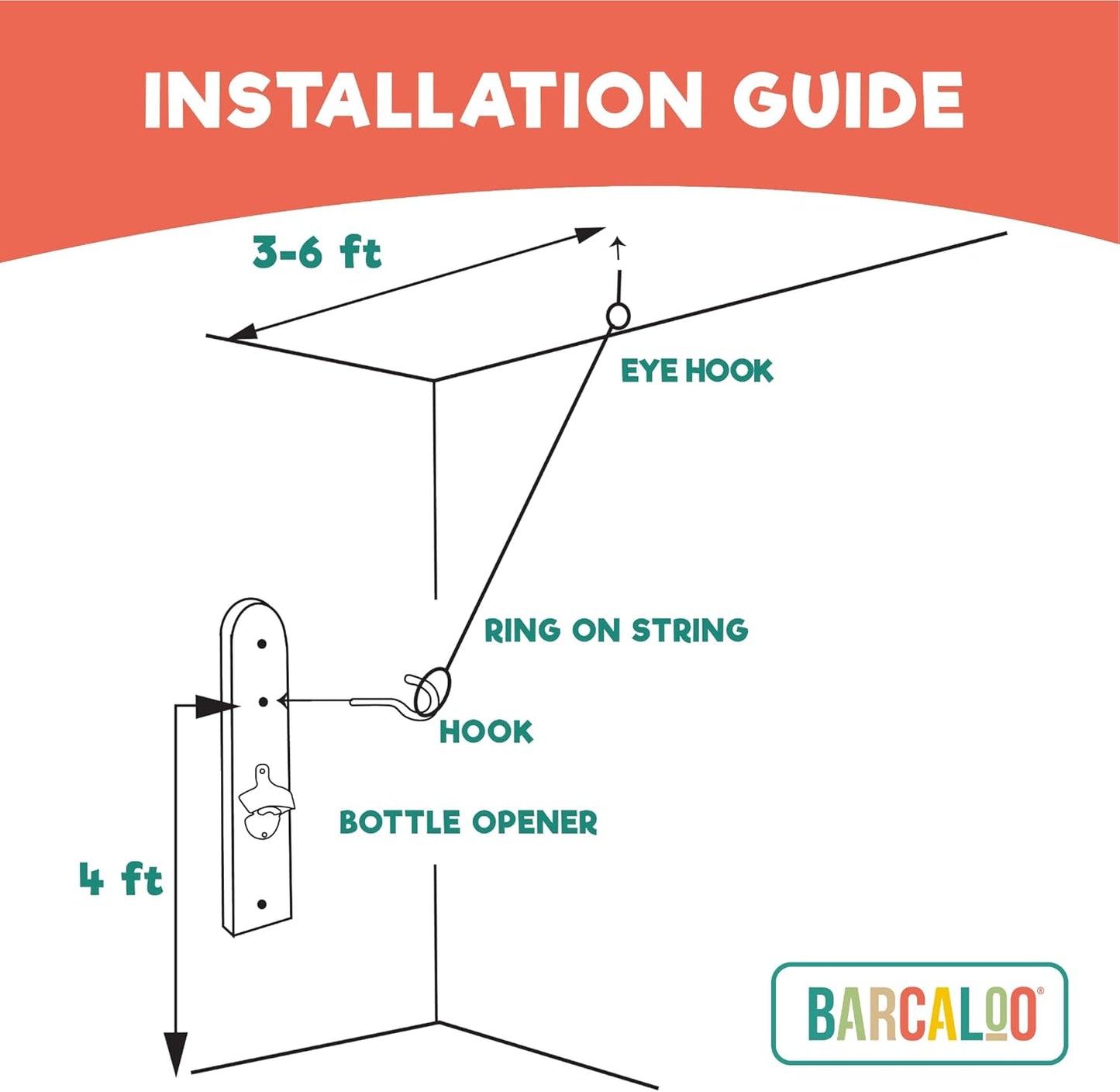 Barcaloo Hook and Ring Game Set with Bottle Opener and Magnetic Cap Catch - Indoor/Outdoor Adult Ring Toss Game