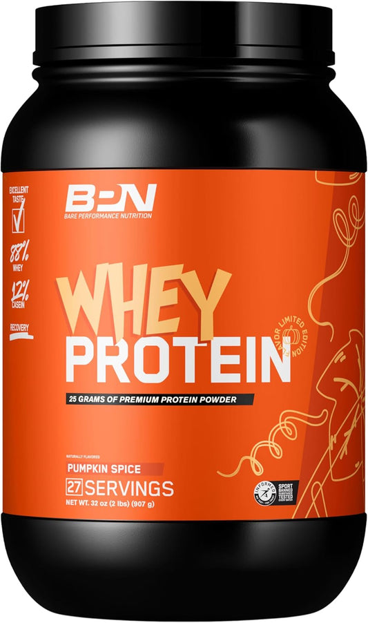 Bare Performance Nutrition BPN Whey Protein Powder with Native Micellar Casein for Amazing Mixability in Pumpkin Spice Flavor